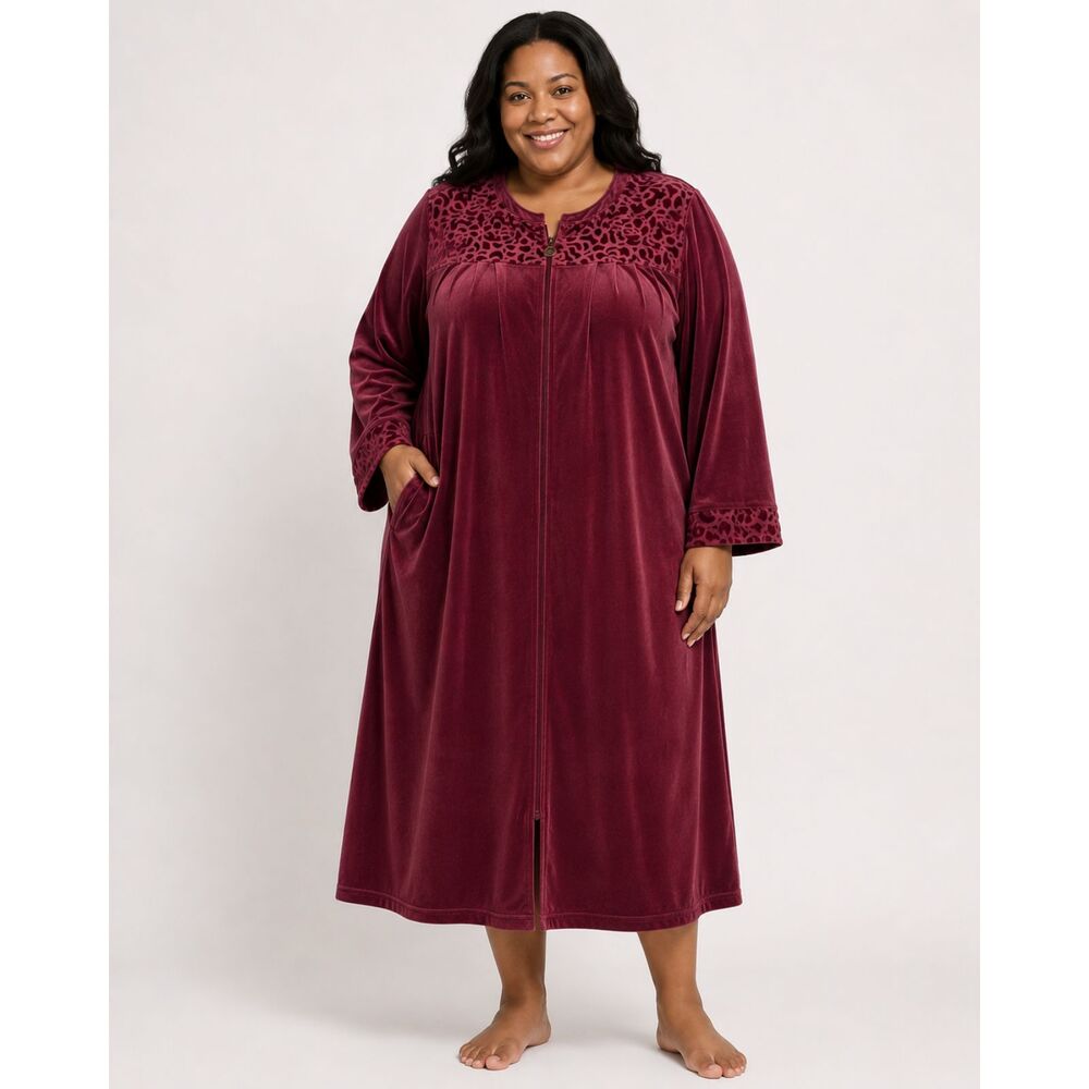 Vintage White Stag Sleepwear Full-Zip Velour Robe Plum Purple Grannycore Sz 2X